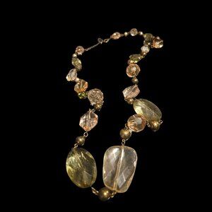 Premier Designs Mixed Bead Statement Necklace – Golden Tones & Faceted Acrylic